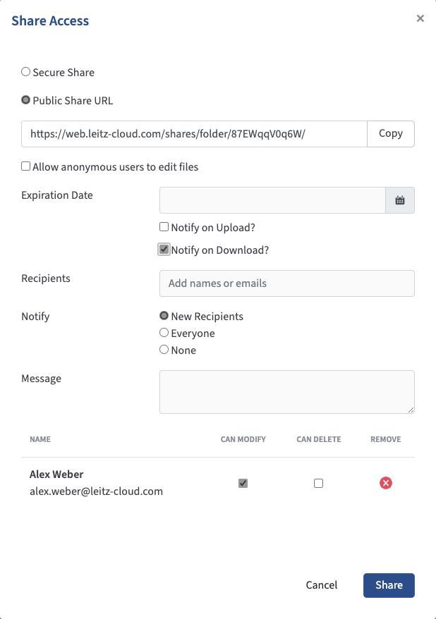 Screenshot Freigaben