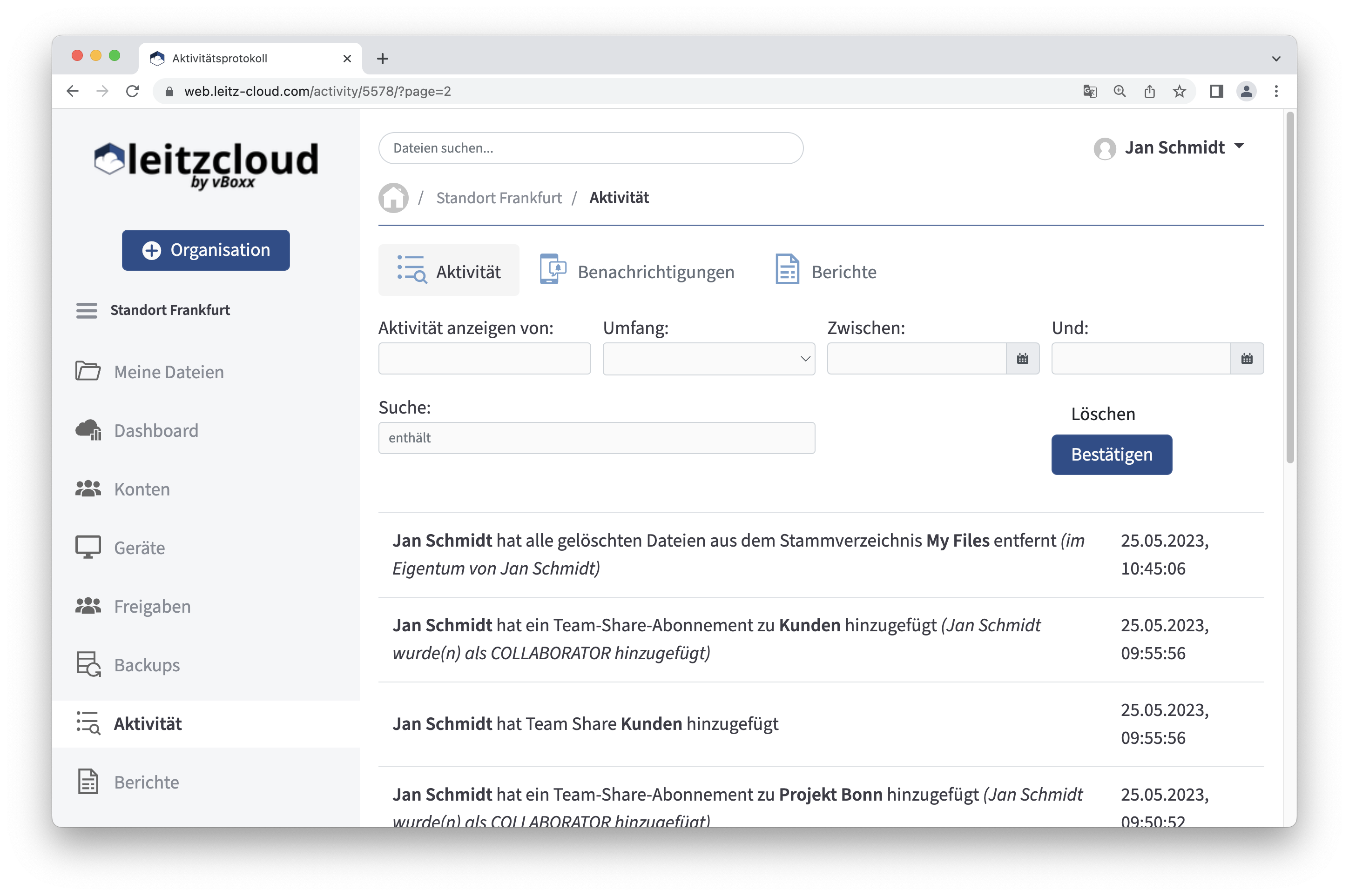 Corporate Governance Funktionen der leitzcloud