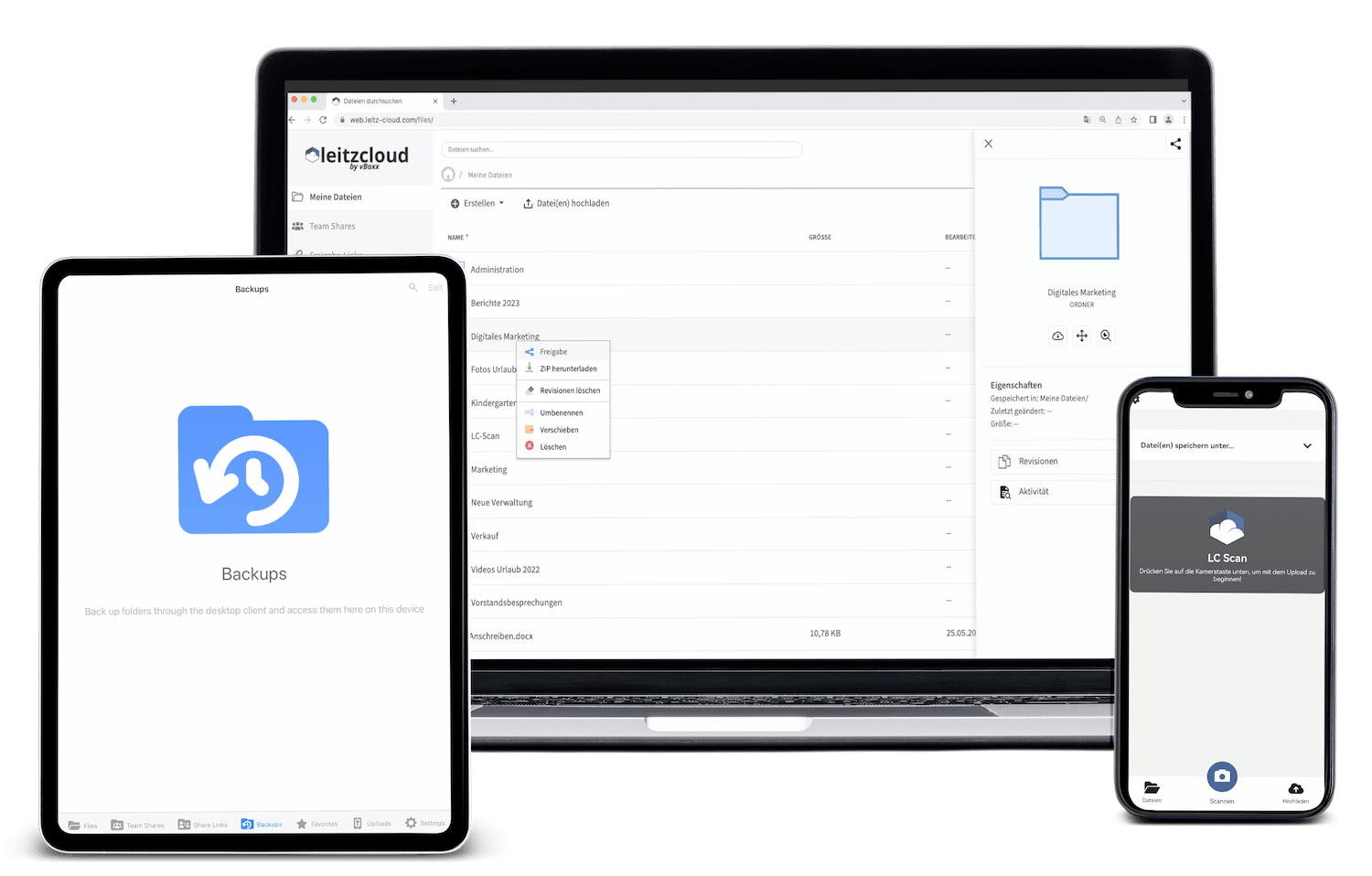 download our leitzcloud app for your iphone or android phone and as sync client for your laptop