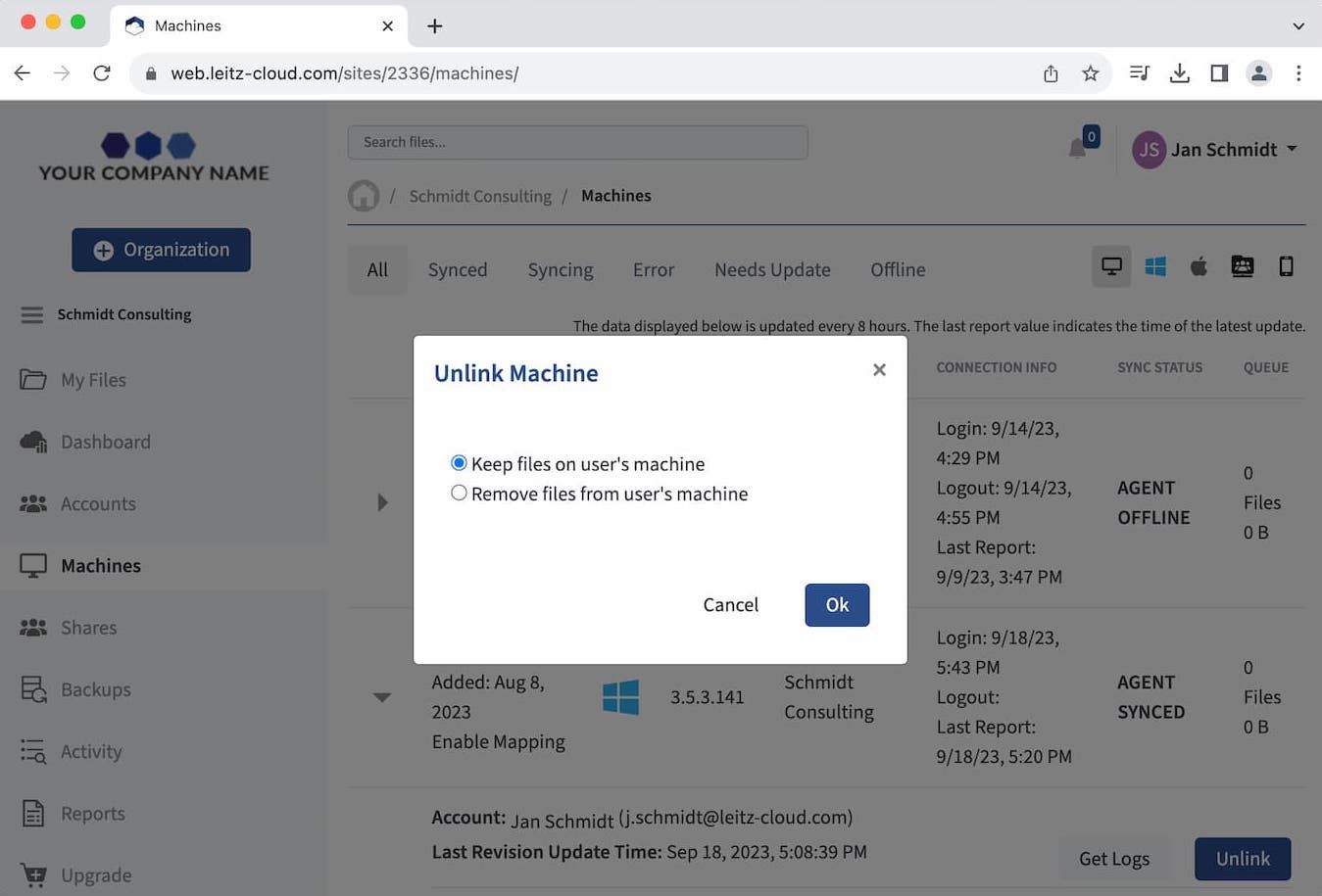 Screenshot Fernlöschung