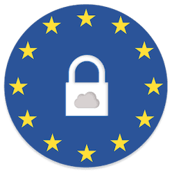 blue circle with eu stars and a lock with a cloud in the middle