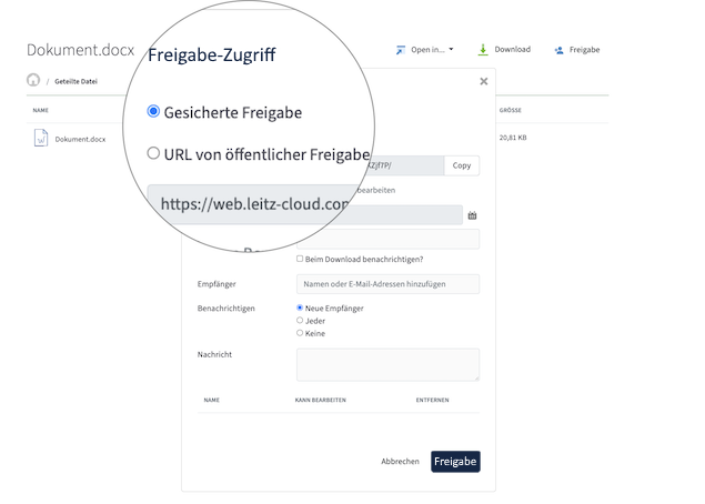 Freigabe Erstellen mit der leitzcloud